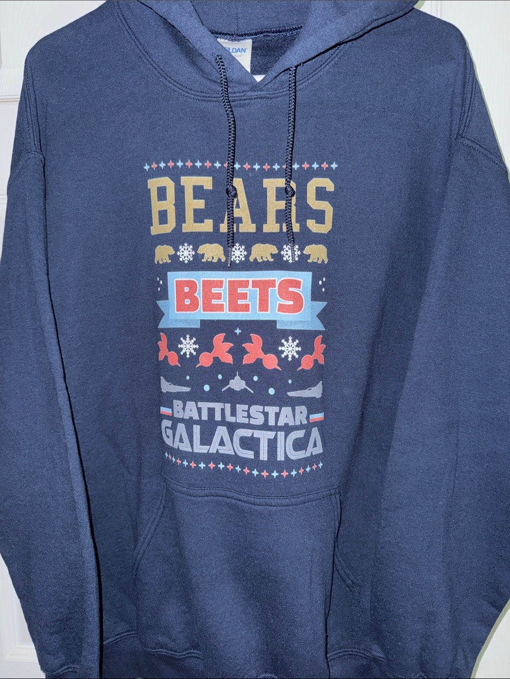 The Office BEARS BEETS BATTLESTAR GALACTICA Navy Christmas Hoodie Sweatshirt